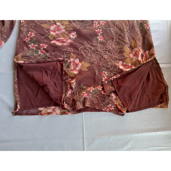 Y2K Silk Floral Babydoll Long Bell Sleeves Blouse XL Fall Fairycore Gypsy Boho - Picture 8 of 13